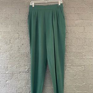 Beautiful dark green pants with elastic and button waistband, elastic footing